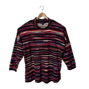 Tribal Striped Turtle Neck Pullover Sweater Plus 3X Multicolor Colorful Casual